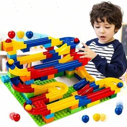   (Hoyo Marble Run Coaster with Building Blocks and Race Marbles Set, Marble Game Race Railway Track Construction Learning Educational Toys, Endless Fun Kit (47pcs))